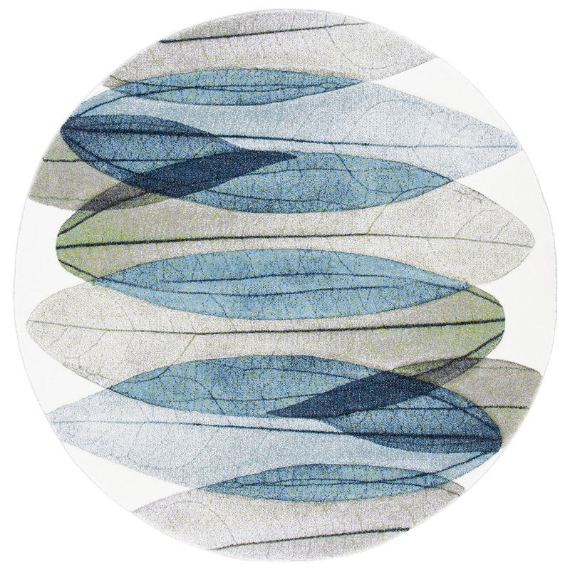 Tapis ivoire / bleu Abbie-Leigh, Rond 5 pi 3 po