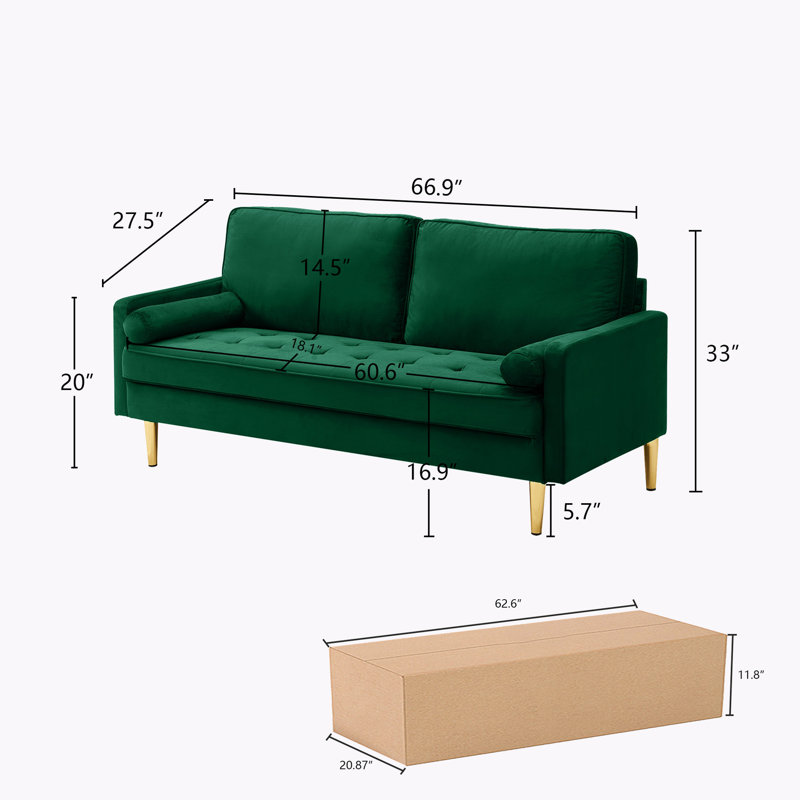 66.9 " Velvet Sofa, Green Velvet