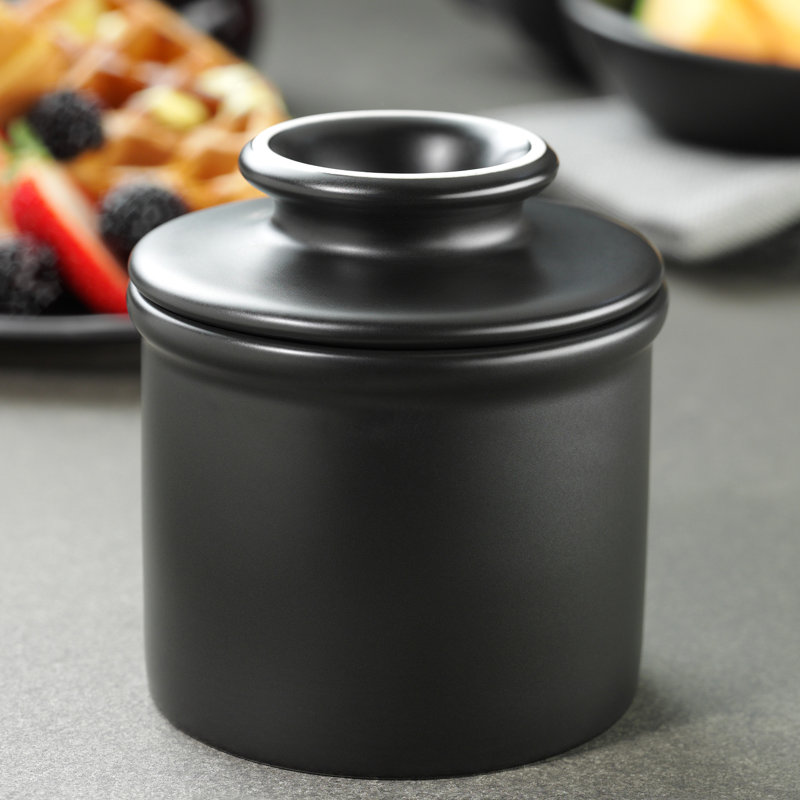 Matte Black Ceramic Butter Bell Crock for Spreadable Butter