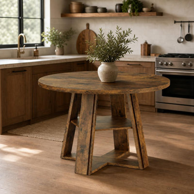 Table de salle à manger ronde 43,3 po pour 4 à 6 personnes - Base en piédestal en bois et tablette de rangement, peu encombrante - pour la cuisine, le salon, l’appartement