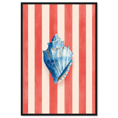 Watercolor Shell I Framed Canvas Print Coastal Wall Decor by Art Remedy, Black Frame, 30 x 45