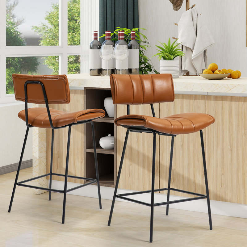 Set of 2 Palgrave Bar Stools with Black Metal Legs