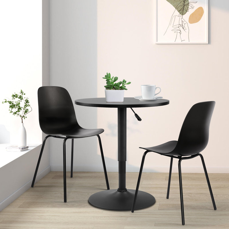 Bushrah Round Metal Base Dining Table, Black, Black