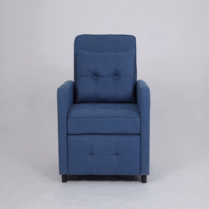 Avec fauteuil inclinable avec canapé-lit 3-en-1 Canapé-lit escamotable Fauteuil-lit simple réglable avec ports USB, poche latérale, tissu en lin revêtu de bleu marine