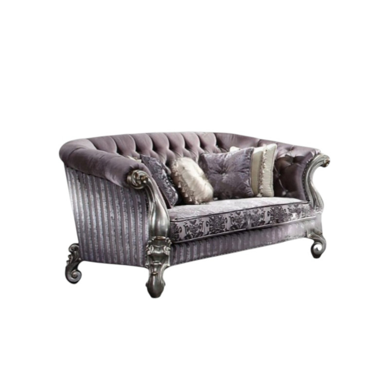  Causeuse et coussins en velours mauve et platine 76 po 76 po