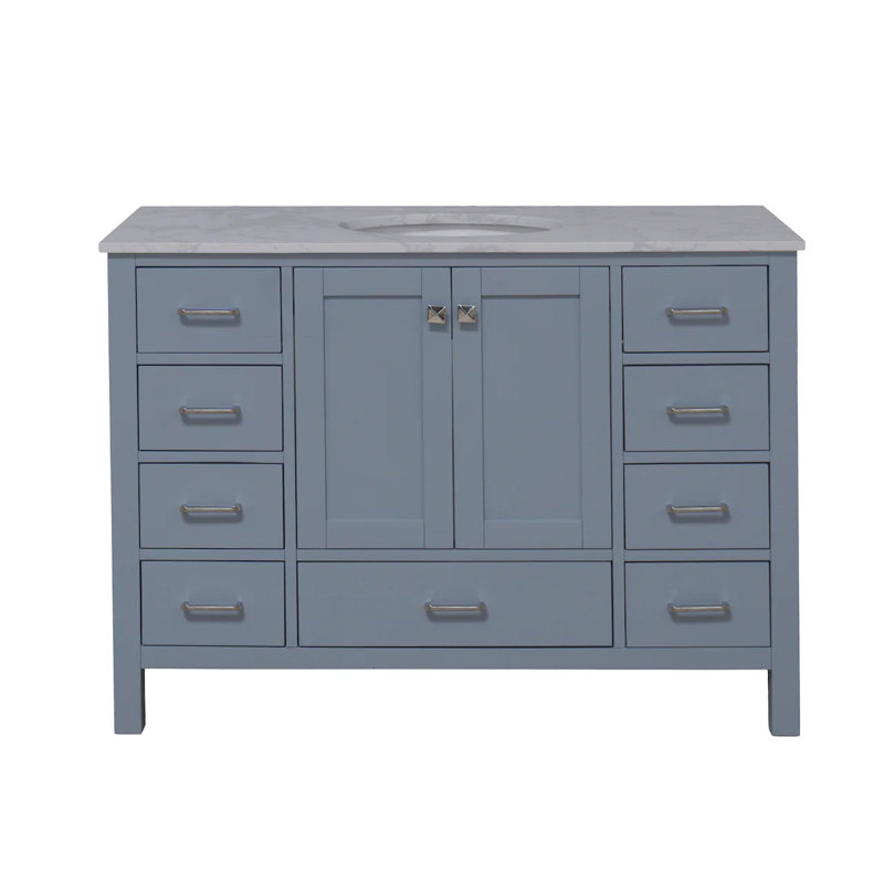 Ensemble de meuble-lavabo simple 48 po Claudett, Bleu poudre, Carrara d'ingénierie