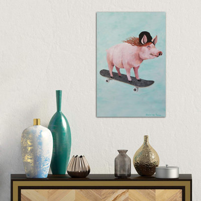 Pig Skateboarding by Coco De Paris - Wrapped Canvas Print
