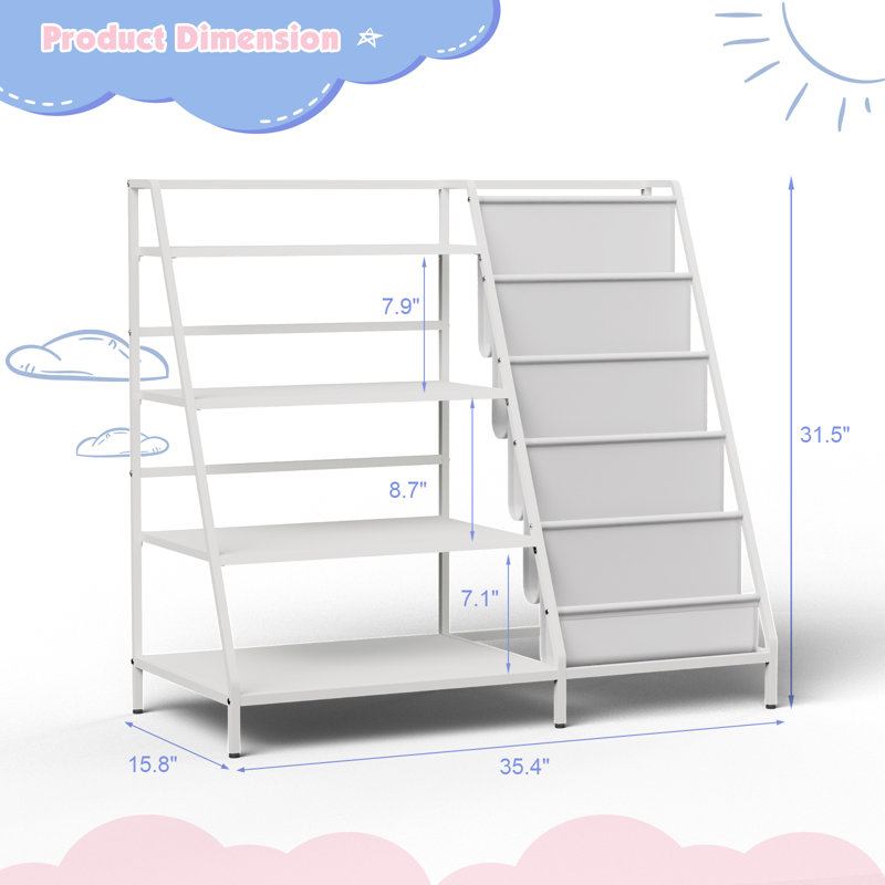Aulika 32'' Metal Kids Bookshelf Large Storage Bookcase 4-Tier Book Sling Shelf, White