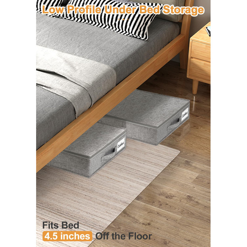2 Pack 4.5 Inch Tall Low Profile Underbed Clothes Storage Organizer Bin With Sturdy Side & Bottom Support, Use As Clothes Organizer, Pillow And Blanket Organizer