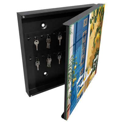 Key box, Opens to the right, 30x30x5, Black, Blue lemon door white table no commas, 
