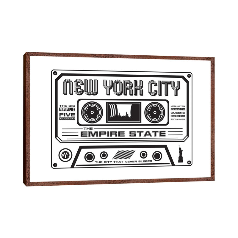 New York City Cassette by Benton Park Prints - Print on Canvas, Classic Brown Wood Framed, 66.04 cm H x 45.72 cm W