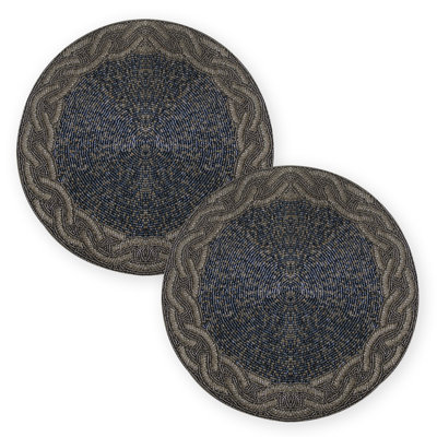 The Alvah Round Beaded Placemats Set with Elegant Intertwined Border for Dining & Christmas Decor