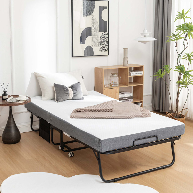 Folding Bed with Mattress,SPortable Foldable Bed with Storage Cover,SRollaway Bed for Adults with Memory Foam Mattress and Metal Frame,SCot  Guest Bed on Wheels