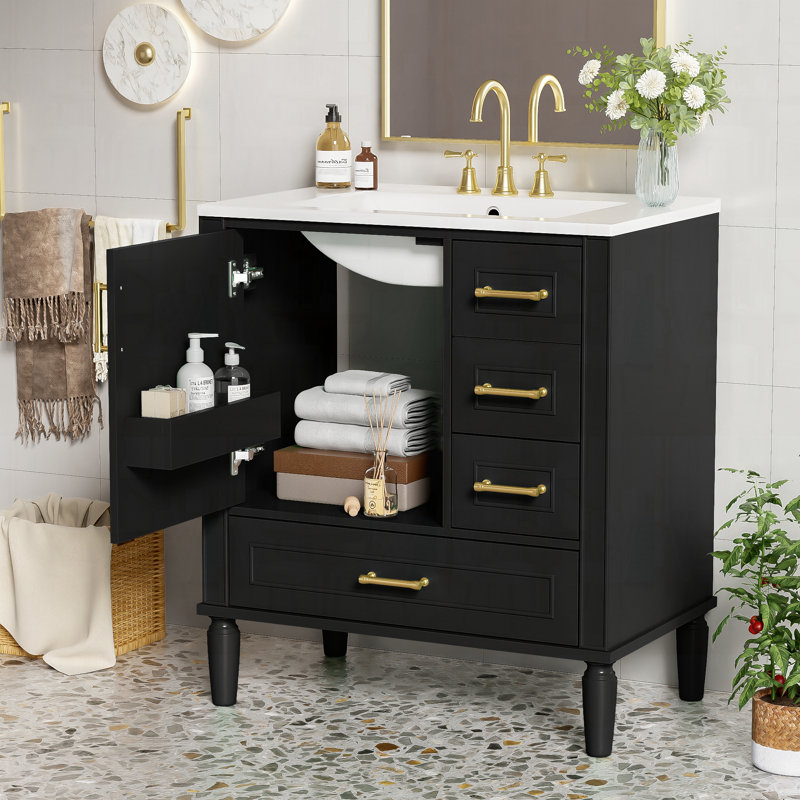 Meuble-lavabo 30 po avec lavabo en céramique, Noir