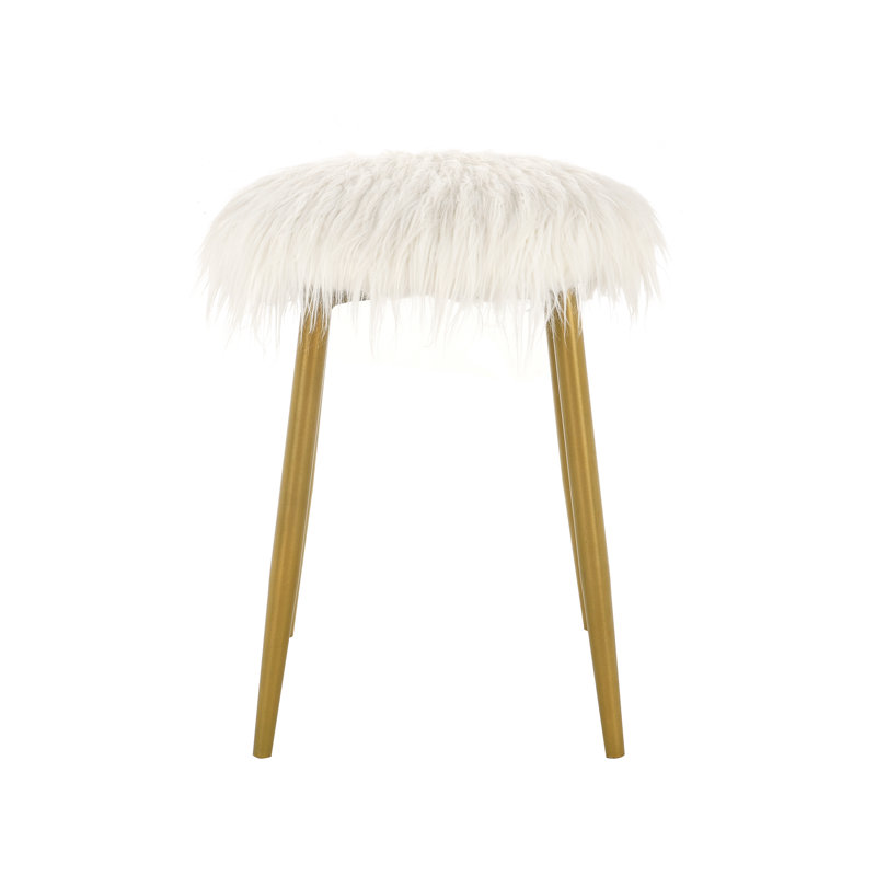 Luxurious White 17.25" W x 18.5" H Ottoman with Plush Faux Fur Upholstery