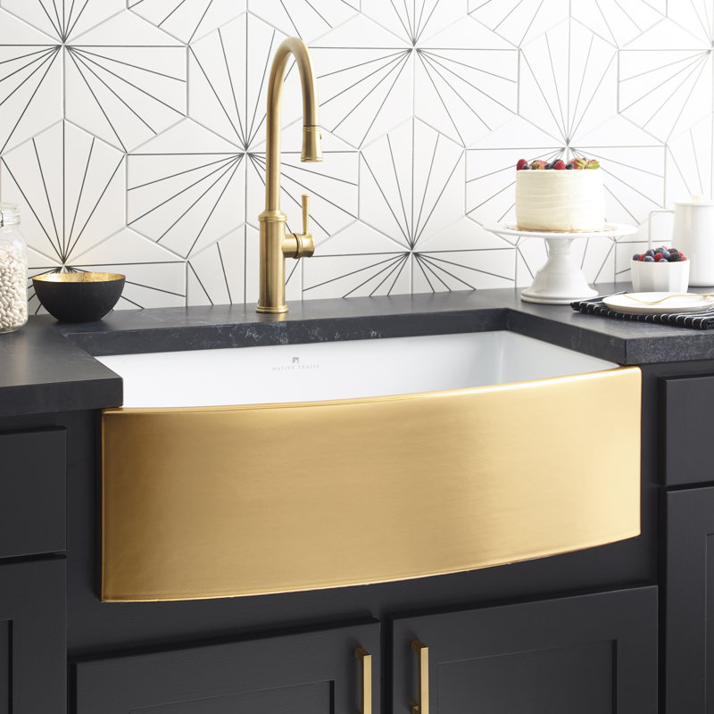 Rendezvous 33"L X 19.5"W Farmhouse/Apron Kitchen Sink, Matte Gold