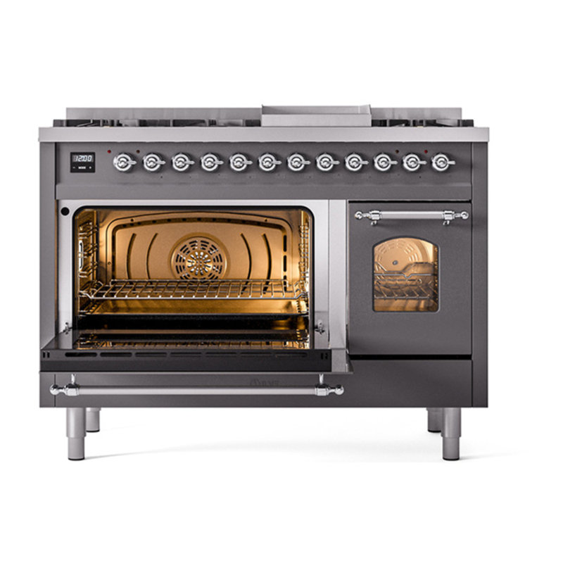 ILVE Nostalgie II 48 Dual Fuel Range , Graphite Matte/Chrome, Natural Gas