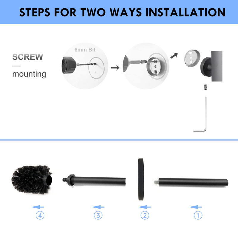 Matte Black Stainless Steel Wall-Mounted Toilet Brush and Holder