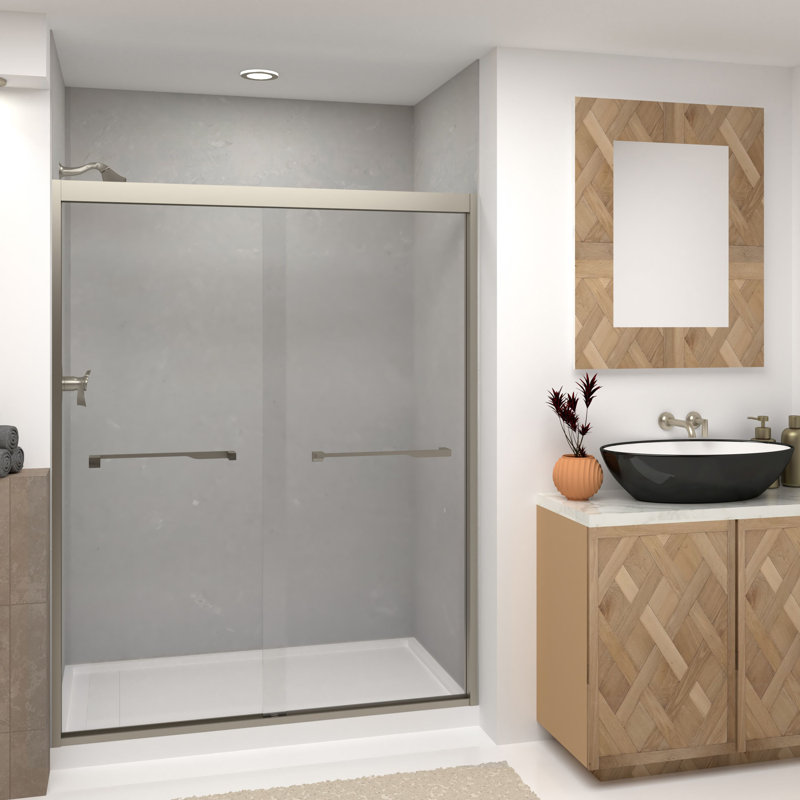Porte de douche sans cadre Transoli Frederick en verre trempé transparent l 60 po x H 76 po., Nickel