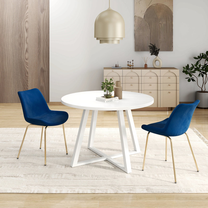 Ensemble de salle à manger 3 pièces, table à manger à tréteaux et 2 chaises d'appoint, Bleu