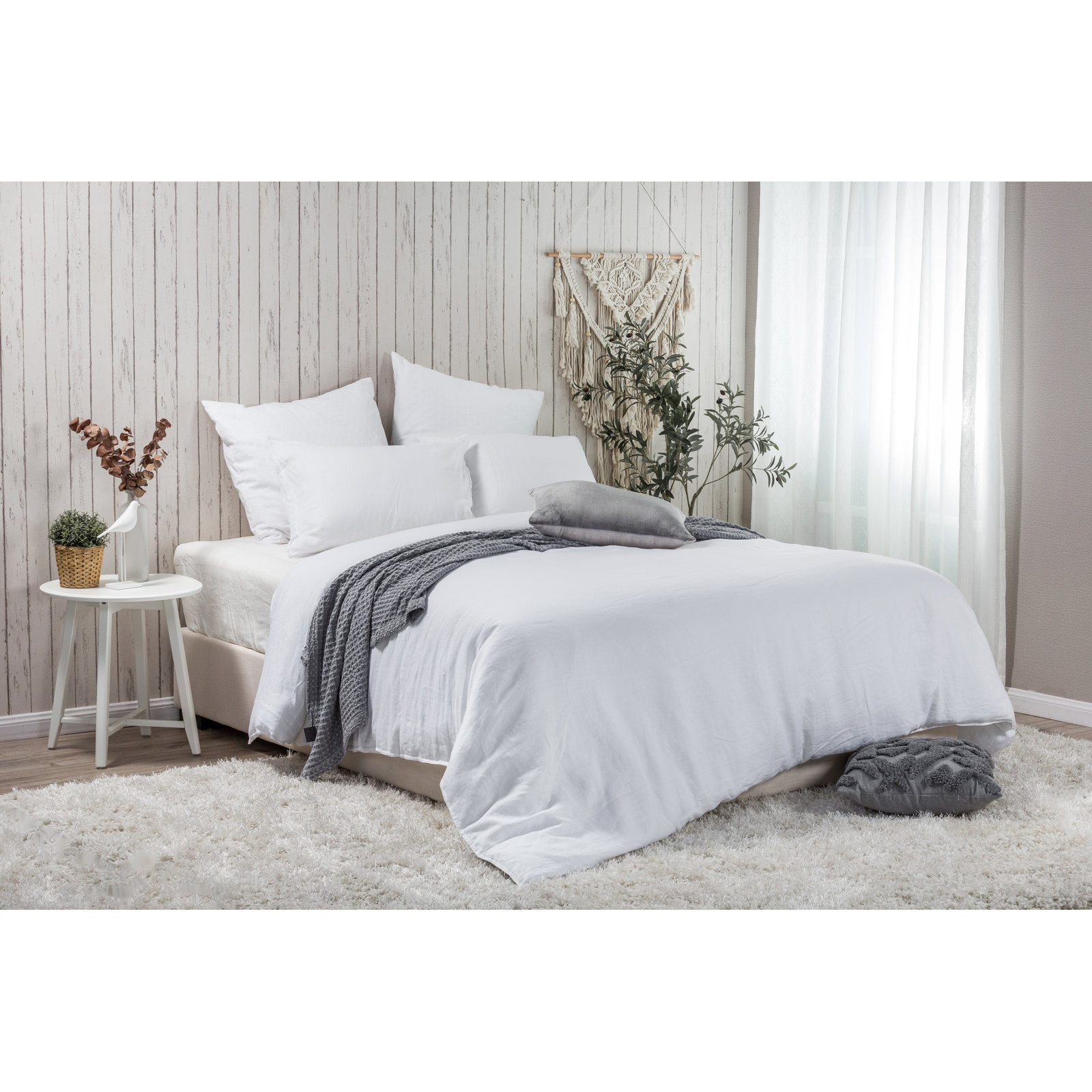 Hemp Duvet Cover Set, Queen Duvet Cover + 2 Pillow Cases, White
