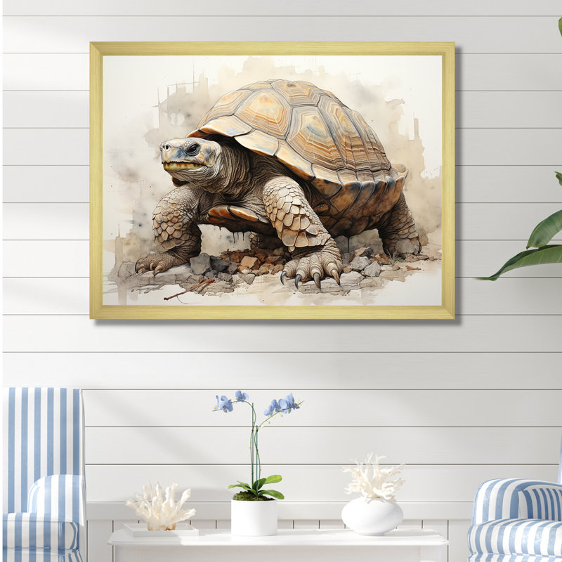 Minimalisme tortue I sur toile, Cadre doré simple, H 16 po x l 32 po x P 1 po