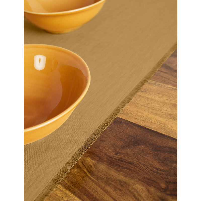 Fringe - 100% Pure Linen Table Runner, 108" x 14" Rectangle, Camel