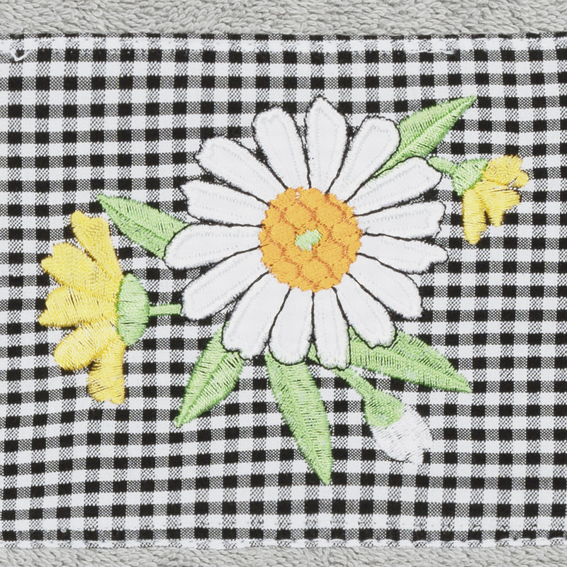 100% Turkish Cotton Daisy Embellished Towel Set, Light Gray, 1 Piece Hand Towel