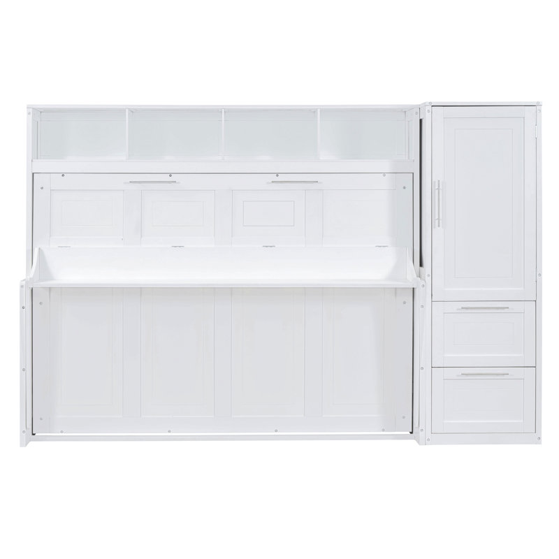 Lit escamotable Murphy avec placard et tiroirs, Blanc