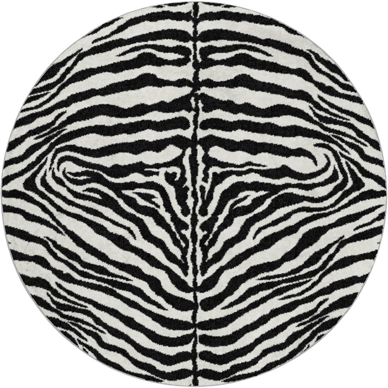 Premium Machine Washable Dream Shag Zebra Rug, Pearl, 8' Round