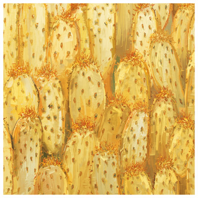 Yellow Cactus Illustration Quilted Bedspread