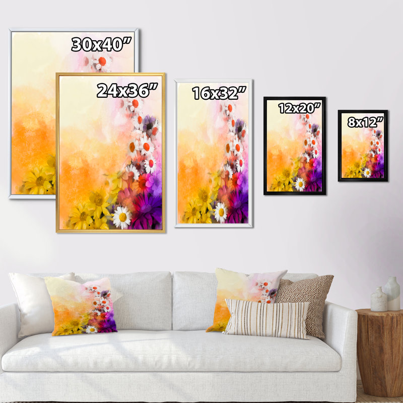 Guirlande Paintbrush Spring Flowers - Peinture, H 20 po x l 12 po x P 1 po, Cadre flottant noir