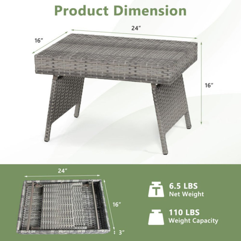 Dilar Rectangular Wicker/Rattan Outdoor Folding Coffee Table, Grey