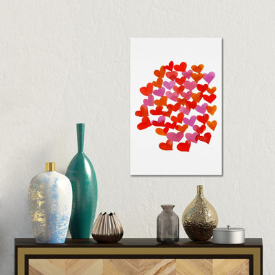 Watercolor Retro Hearts - reproduction d'art murale - toile tendue