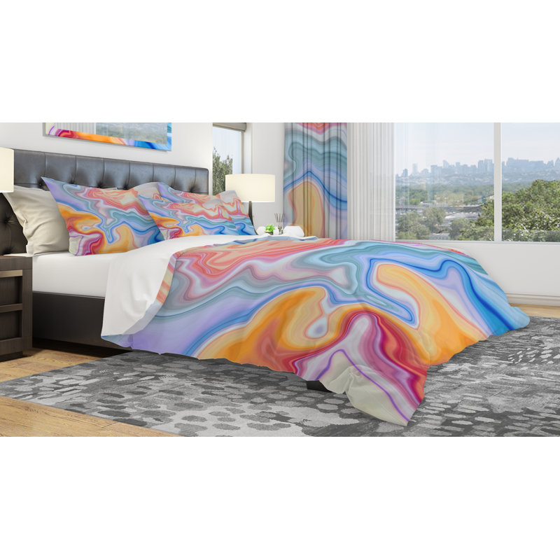 Ensemble de housse de couette marbré designart, Housse de couette très grand + 2 taies décoratives
