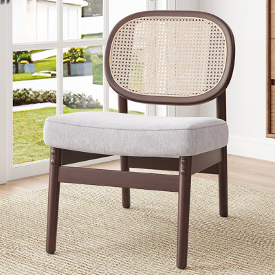 Chaise d'appoint en rotin, chaise de salon rembourrée avec dossier en rotin et structure en bois, chaise de lecture moderne Mid-Century