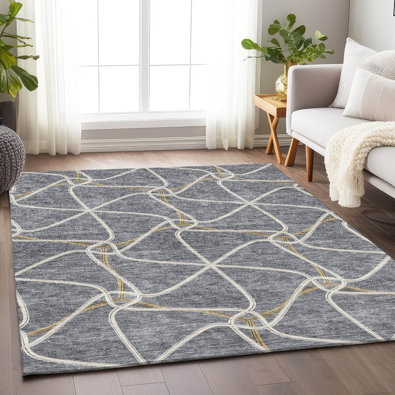 Premium Machine Washable Prisco Gray Rug, Rectangle 10' x 14'