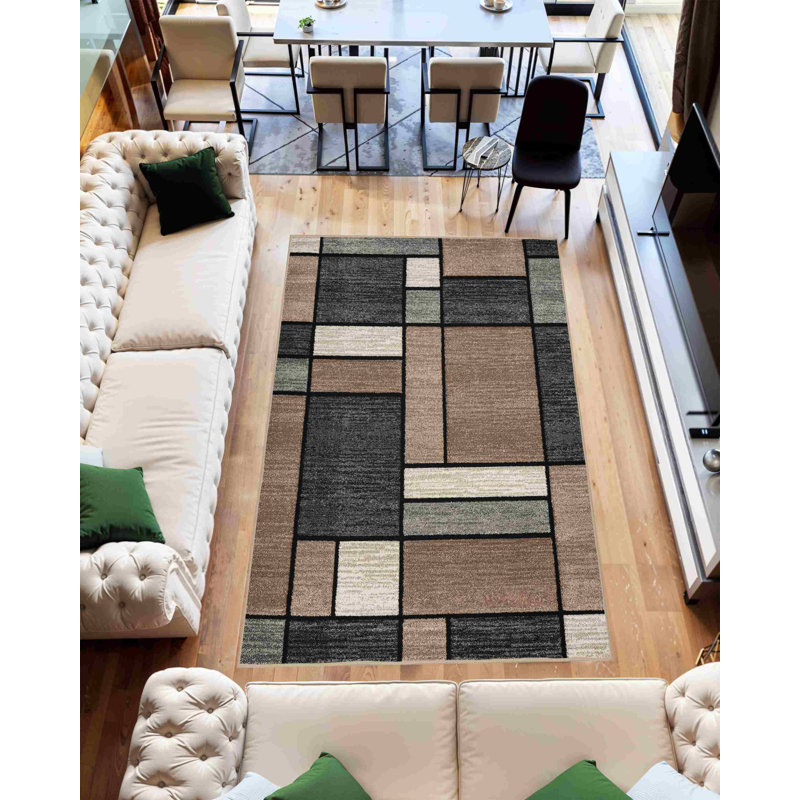 Tapis d'intérieur en polypropylène doux sculpté à la main Abtsract, Rectangle 5 pi 3 po x 7 pi 7 po