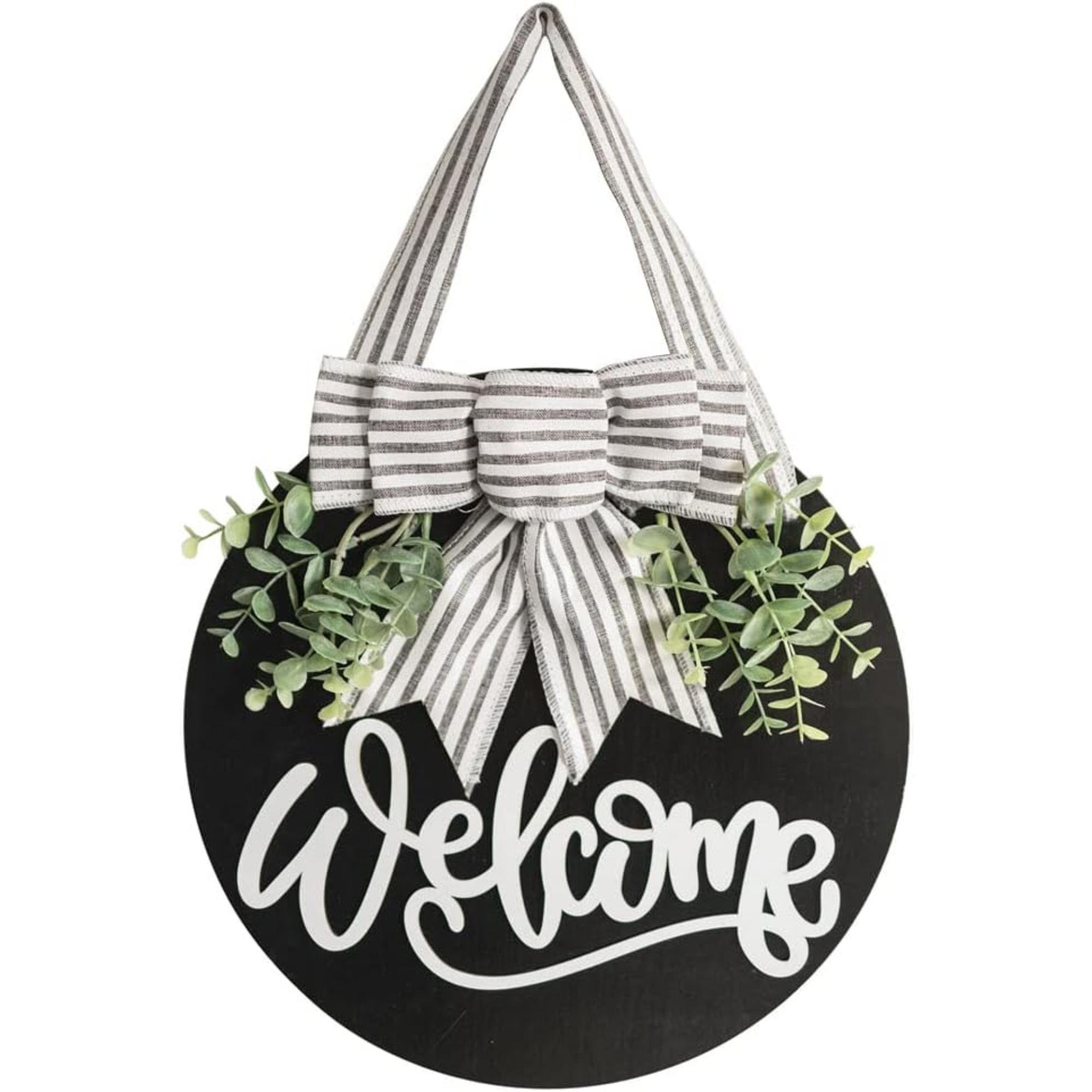 Ophelia & Co. Welcome Sign For Front Door Wreath Decorations For All Seasons Front Porch Decor Hanging Gift For Farmhuose Home Outdoor Indoor (Black-Welcome) | Wayfair