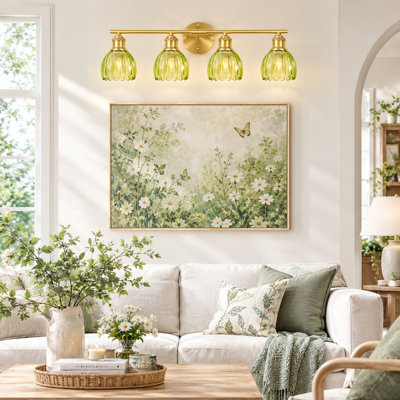 Applique murale moderne à 4 lumières avec abat-jour en verre vert tulipe, idéale pour la salle de bain, la chambre, la cuisine ou le salon.