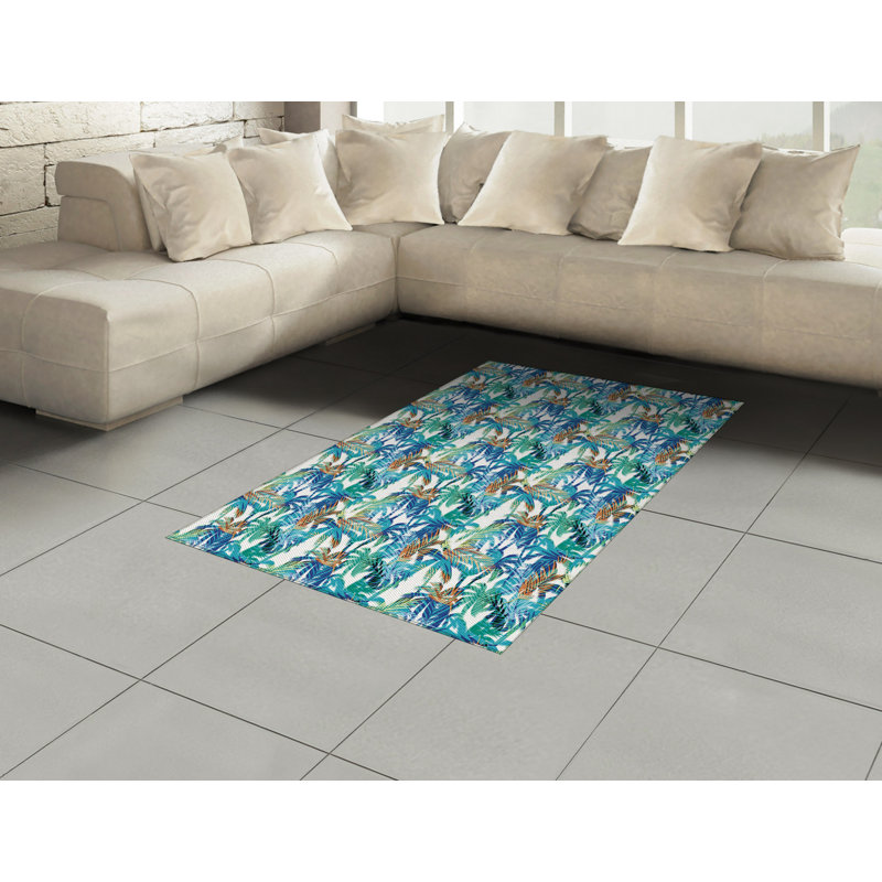 Palm Leaf High Density Long Fiber Poly Threads Decorative Area Rug Carpet, Rectangle 4' x 5'8"