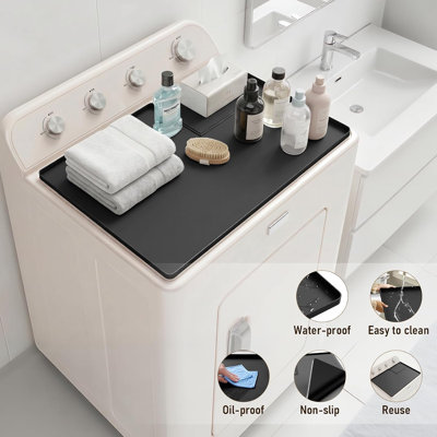 Tapis de laveuse et de sécheuse, tapis en silicone pour protecteur de dessus de sécheuse, housses antidérapantes et imperméables pour laveuse et sécheuse, noir