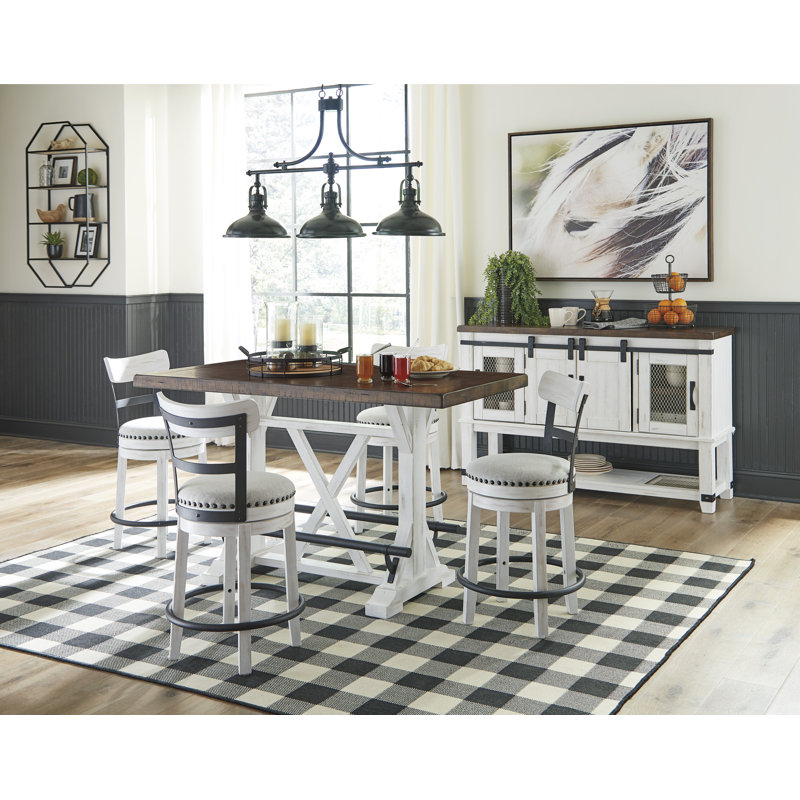 Valebeck Counter Height Dining Table and Barstools, Beige/Black, 5 Pieces: Table, 4 Chairs