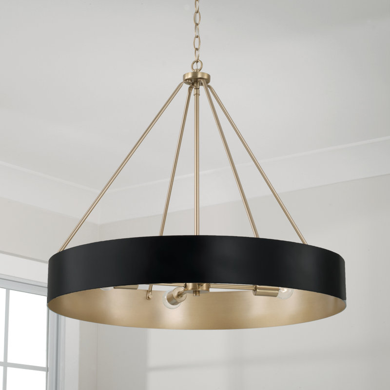 27.50"W x 24.25"H 4-Light Modern Circular Metal Chandelier, Matte Brass/Black
