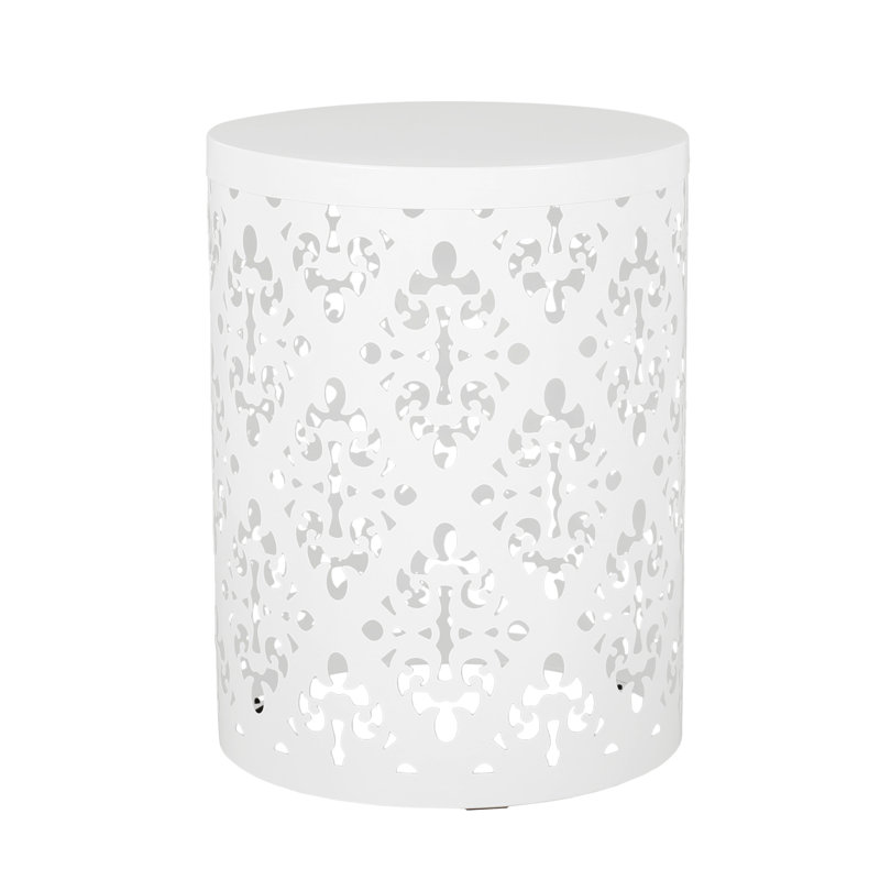 Table en métal - grande pour l'extérieur, avec un design extérieur cylindrique élégant et thermolaqué, Blanc
