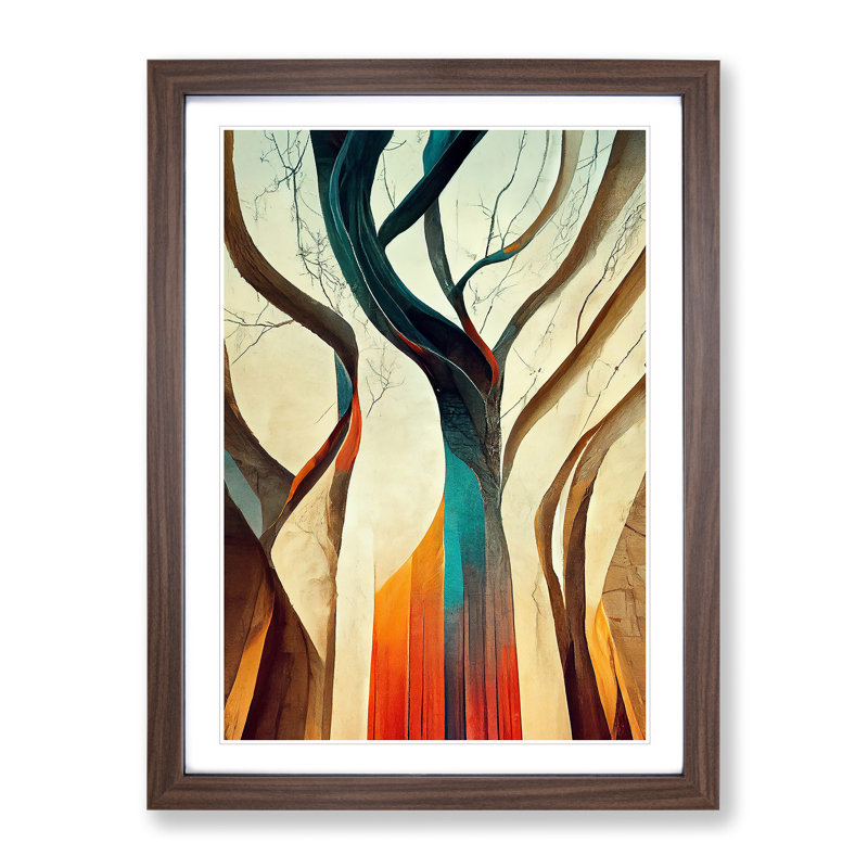 The Abstract Trees No.6 - Print, White, 36cm H x 27cm W, Walnut Framed Paper