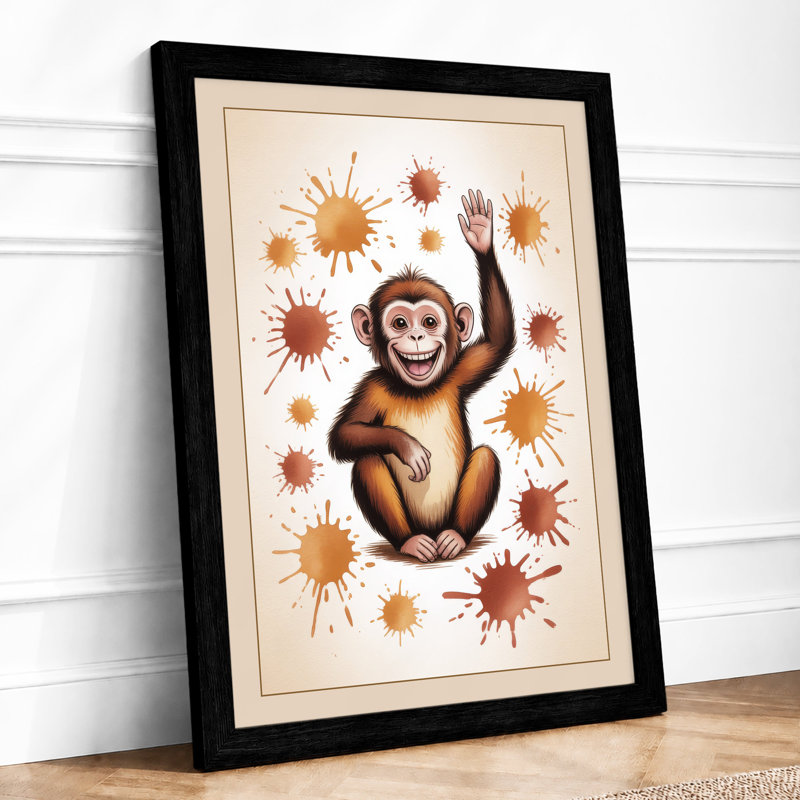 Cheerful Chimp and Viruses Modern - Framed Print, A4 - 29.7 x 21.0 cm, Black