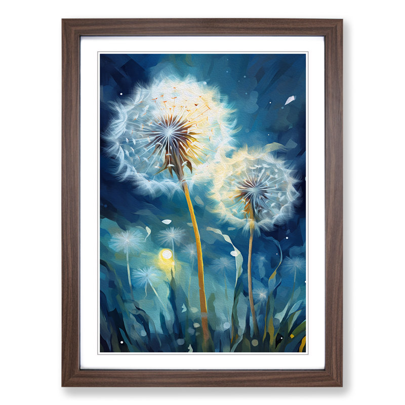 Dandelion Modern - Single Picture Frame Print on Wood, Walnut Framed, 34cm H x 25cm W