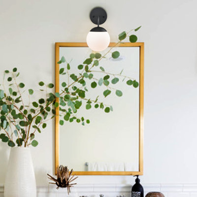 Black Wall Sconce Modern Nordic Style Milky Globe Glass Shade For Bathroom Vanity Light Set Of 2