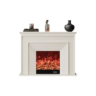 Beige Solid Wood Electric Fireplace